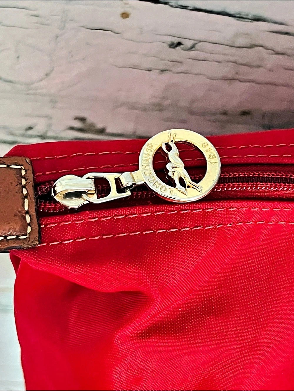 Longchamp Red Tote Bag – Brown Leather Trim – Spacious Everyday Bag - Picture 6 of 16